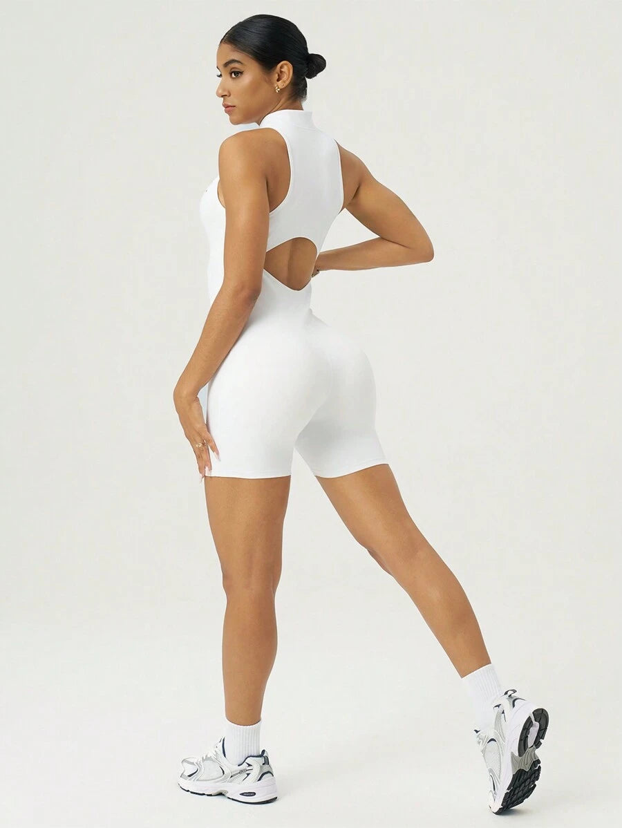 Macacão Fitness Feminino com Zíper Frontal e Sem Mangas