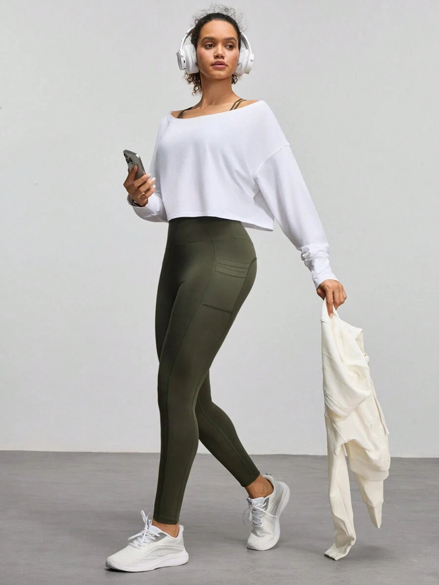 Legging Fitness Feminina com Bolso e Cintura Alta para Yoga