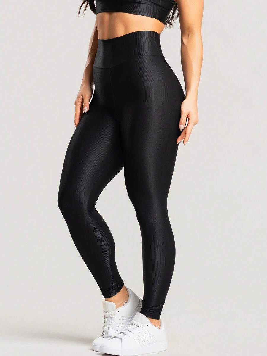 Legging Fitness Feminina Canelada de Cintura Alta para Treino