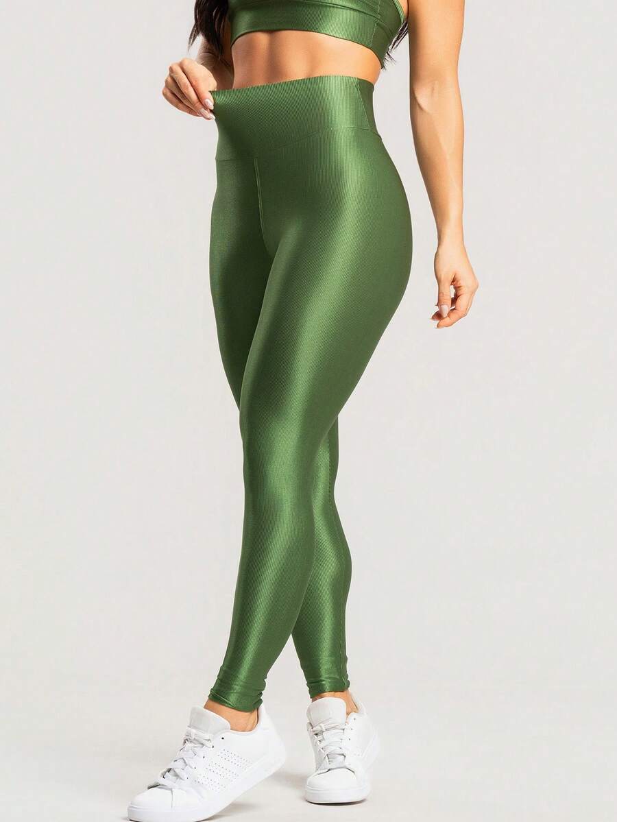 Legging Fitness Feminina Canelada de Cintura Alta para Treino