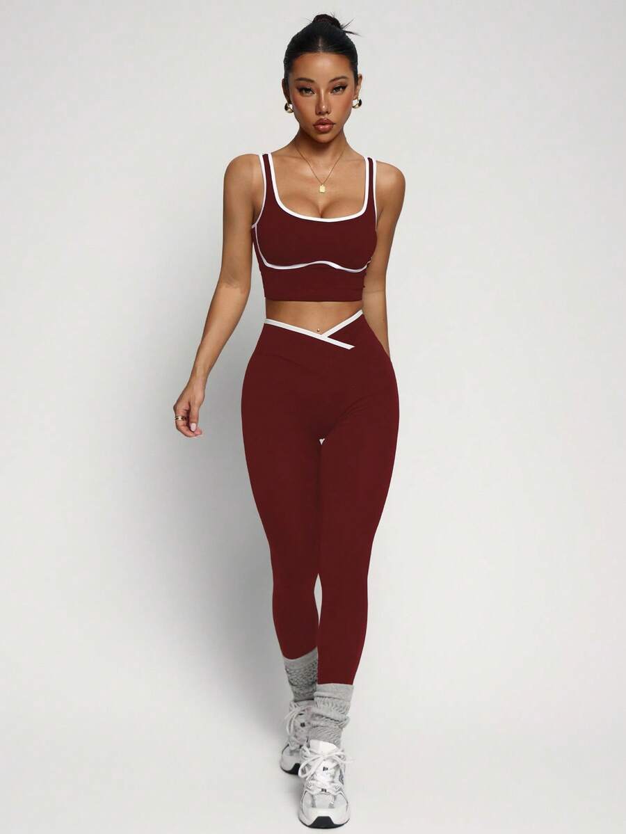 Conjunto Fitness Feminino Sem Costura com Cores Contrastantes