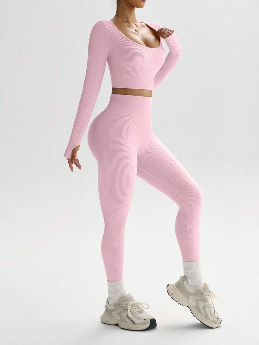 Conjunto Fitness Feminino Sem Costura com Camiseta e Legging