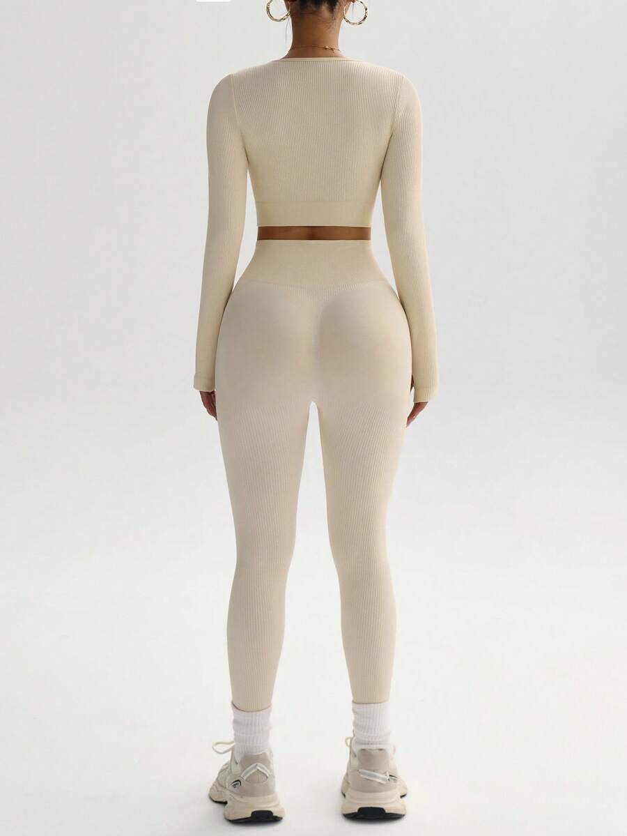 Conjunto Fitness Feminino Sem Costura com Camiseta e Legging
