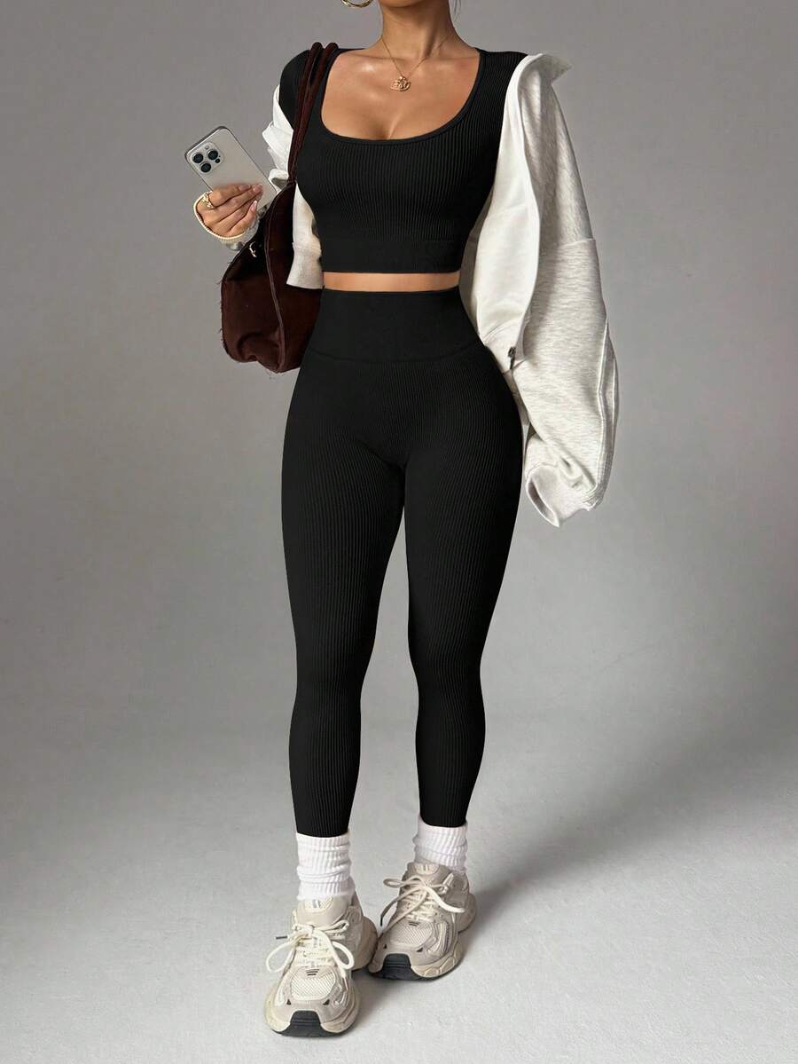 Conjunto Fitness Feminino Sem Costura com Camiseta e Legging
