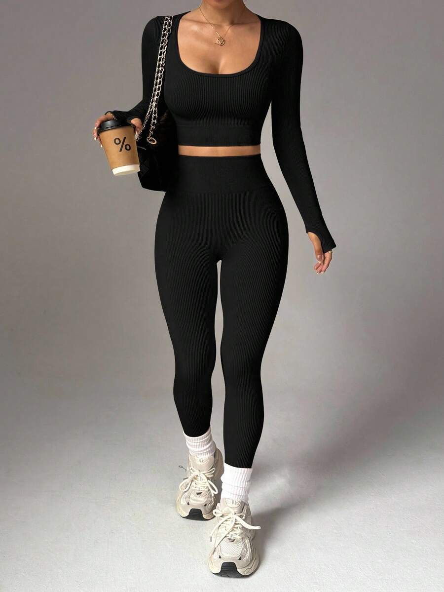Conjunto Fitness Feminino Sem Costura com Camiseta e Legging