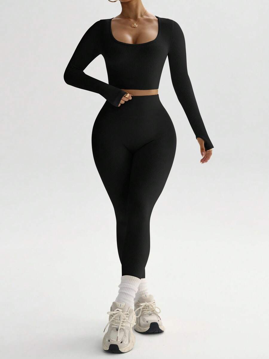 Conjunto Fitness Feminino Sem Costura com Camiseta e Legging