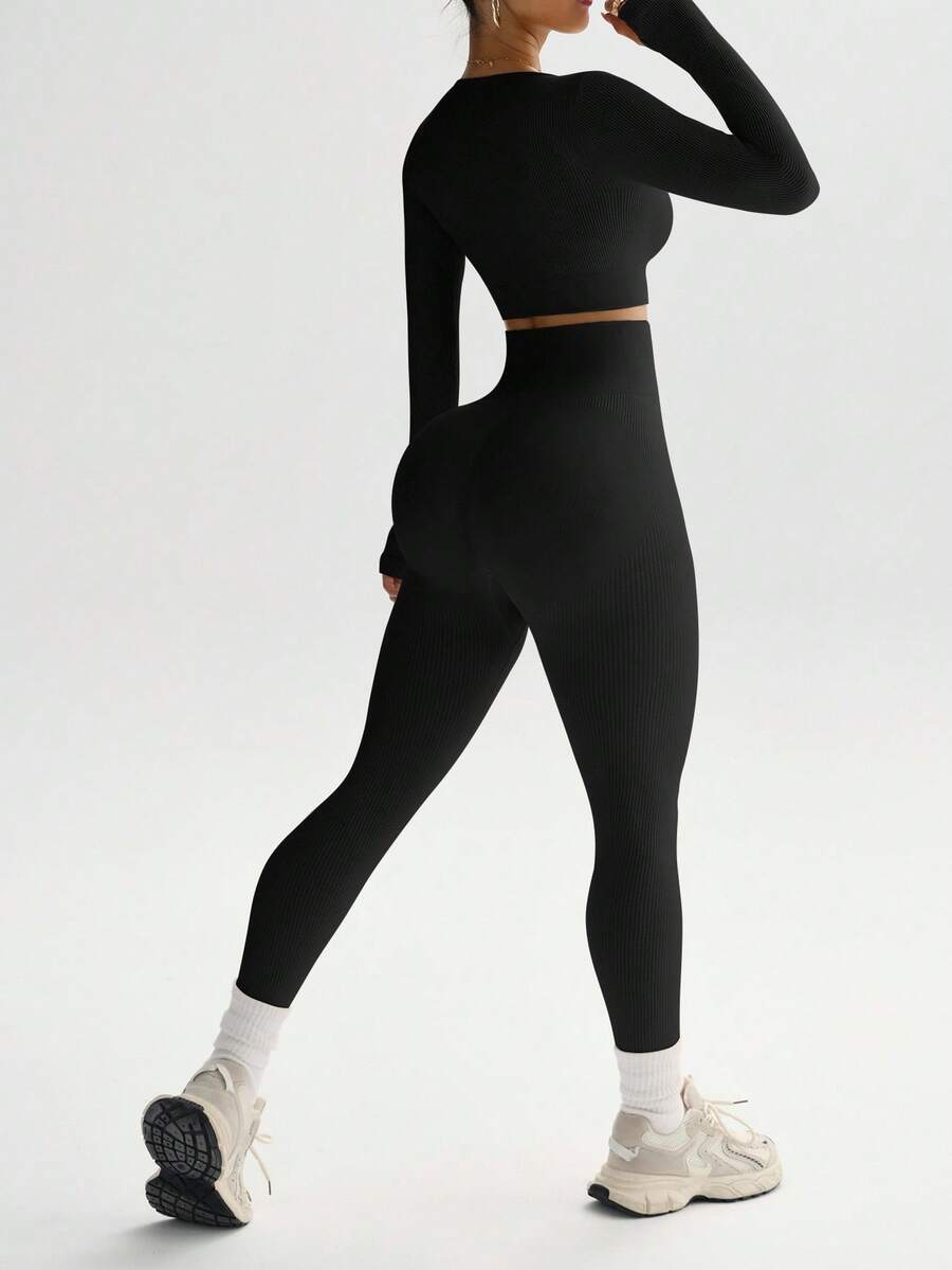 Conjunto Fitness Feminino Sem Costura com Camiseta e Legging