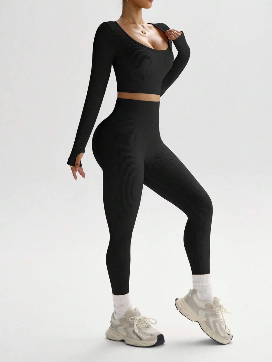 Conjunto Fitness Feminino Sem Costura com Camiseta e Legging