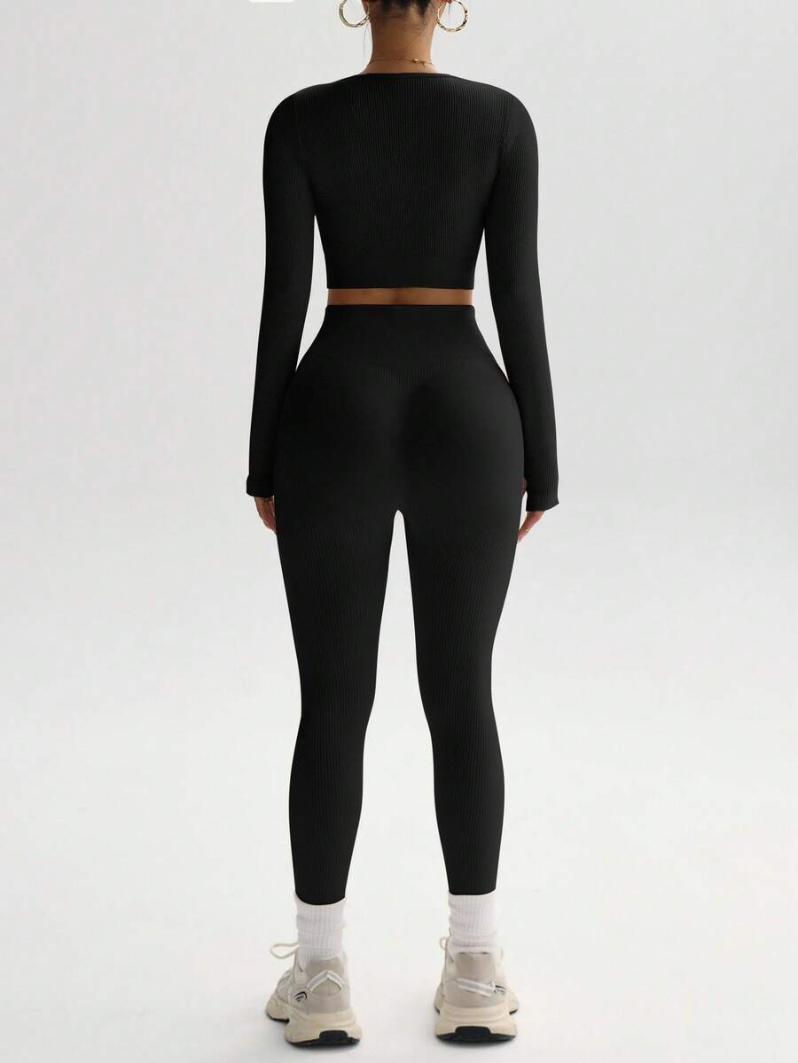 Conjunto Fitness Feminino Sem Costura com Camiseta e Legging