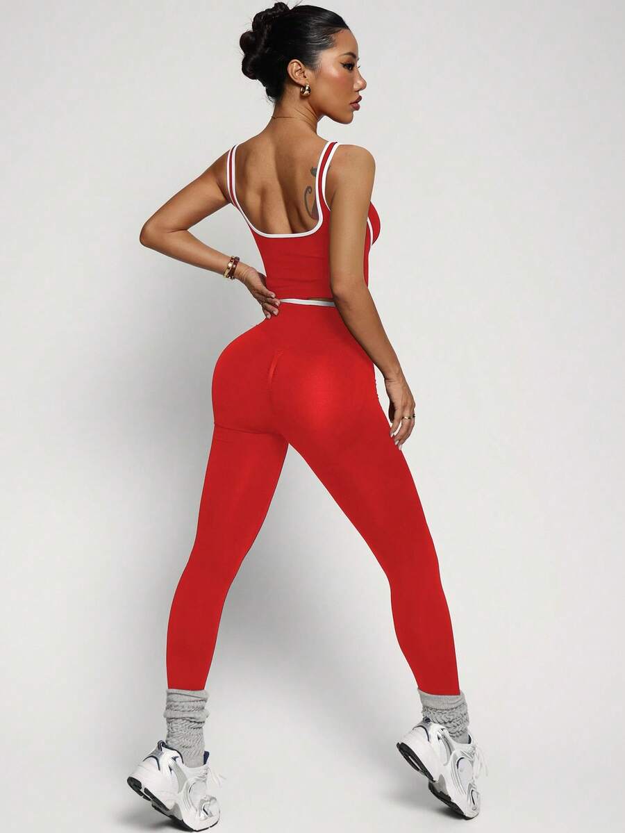 Conjunto Fitness Feminino Sem Costura com Cores Contrastantes