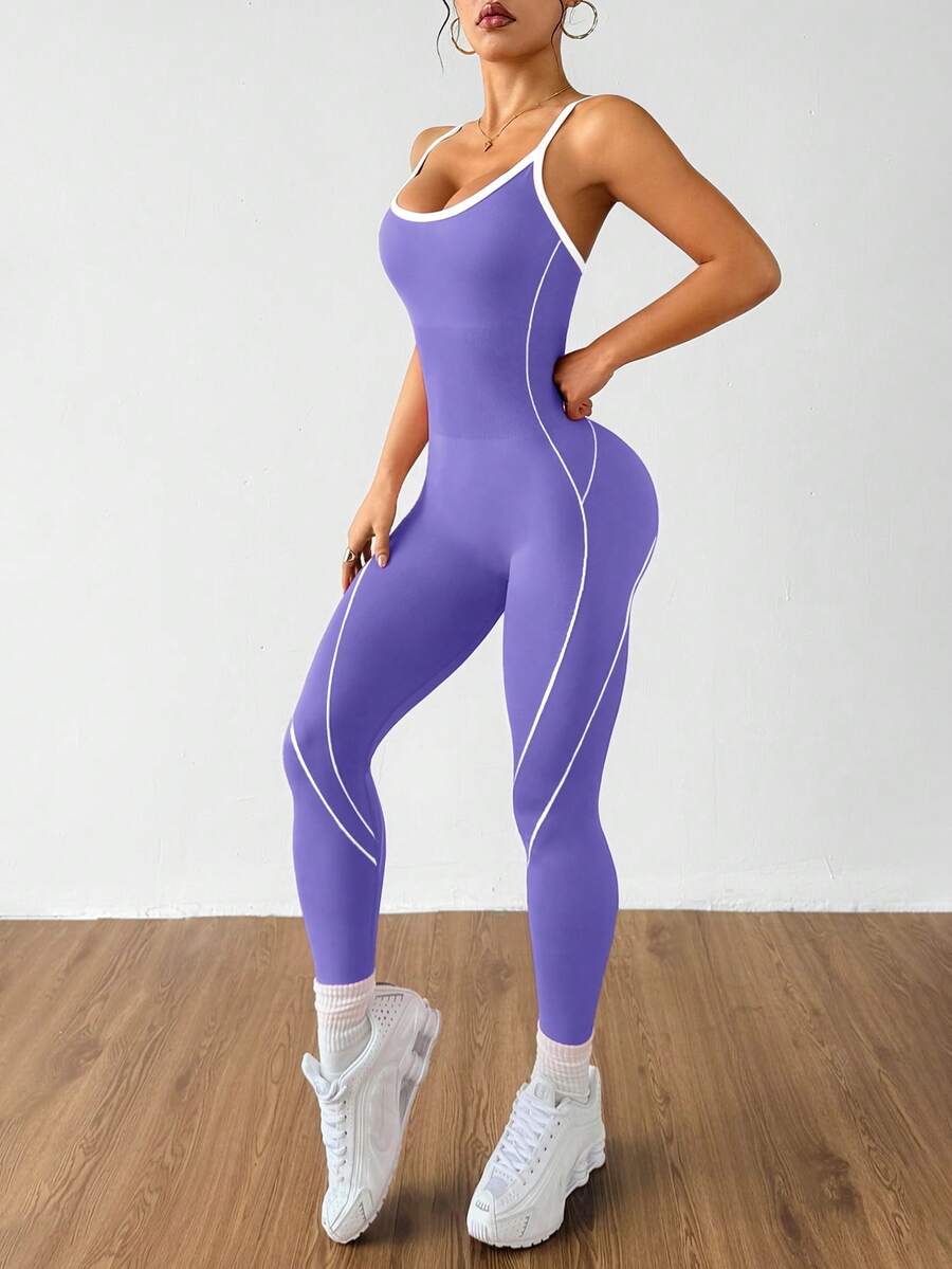 Macaquinho Fitness Feminino Sem Costas com Detalhes Contrastantes