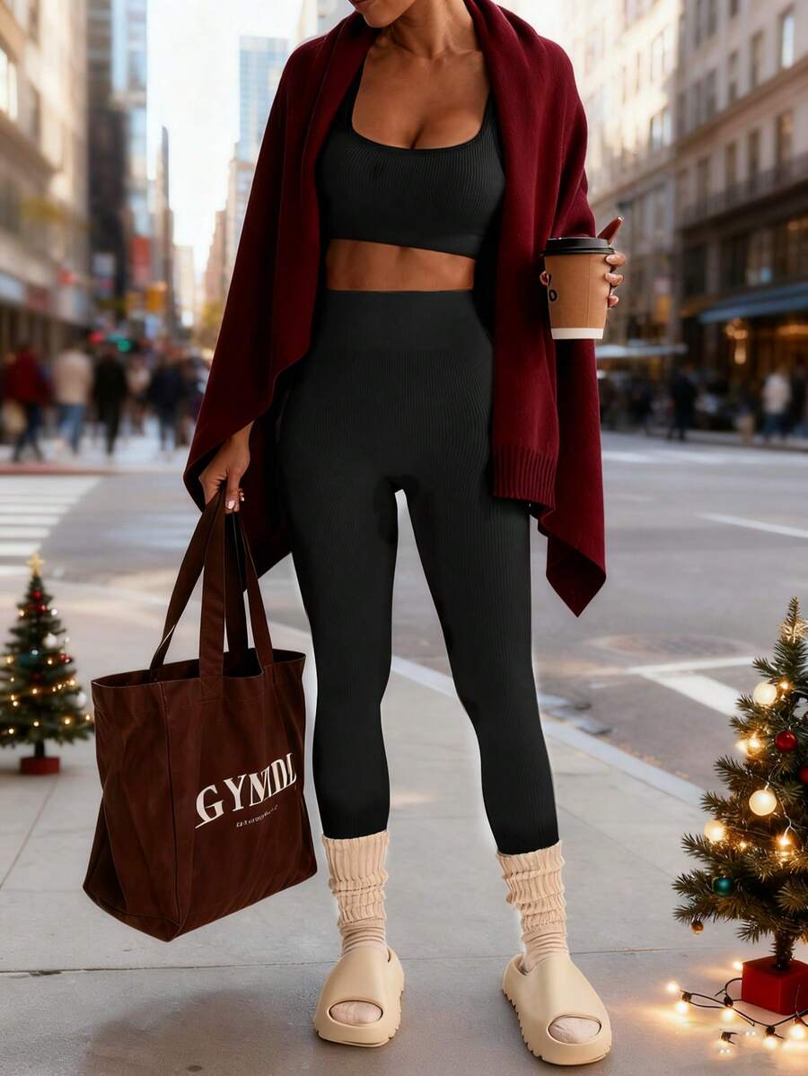 Conjunto Fitness Feminino Sem Costura com Regata e Legging