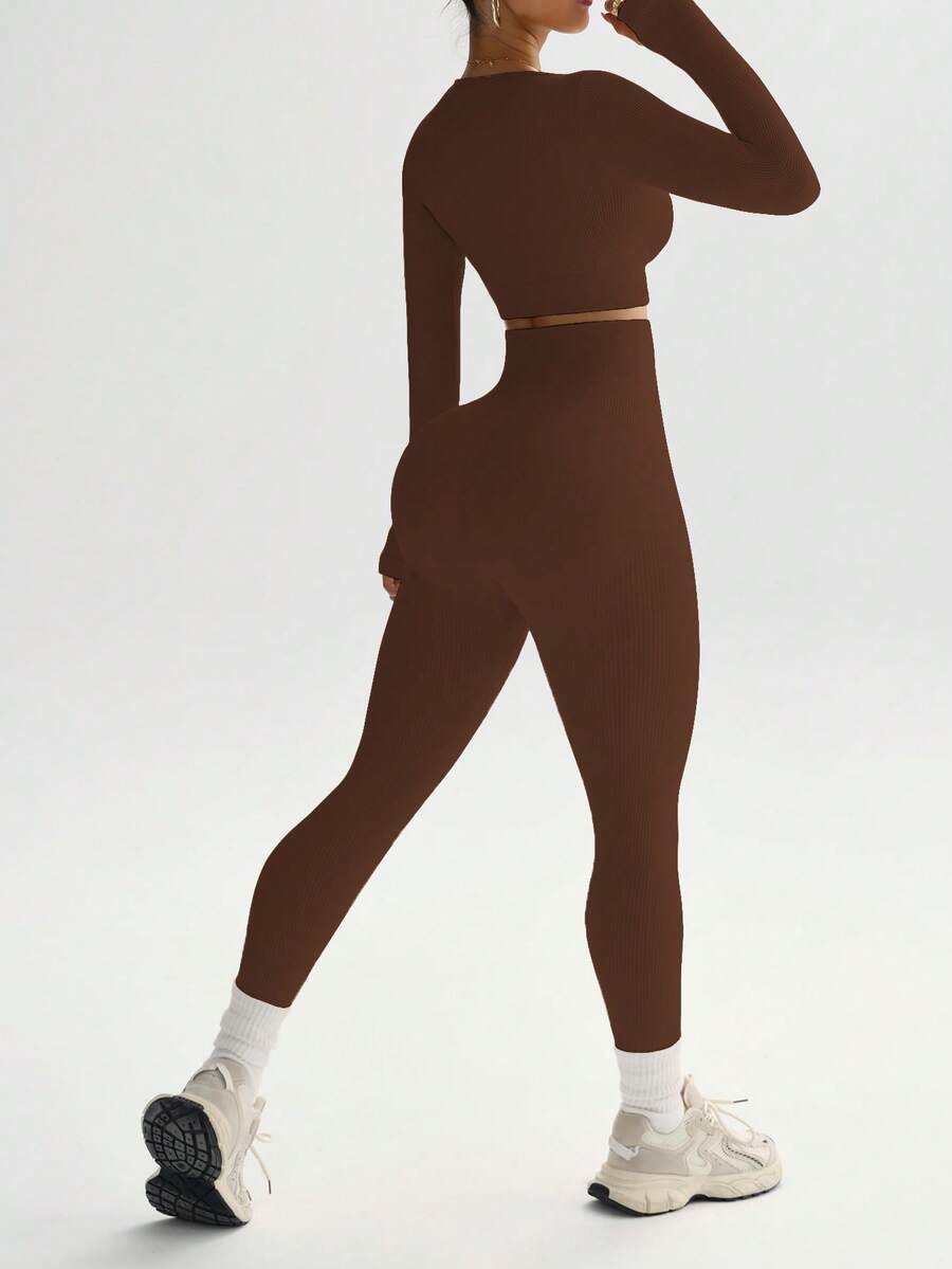 Conjunto Fitness Feminino Sem Costura com Camiseta e Legging