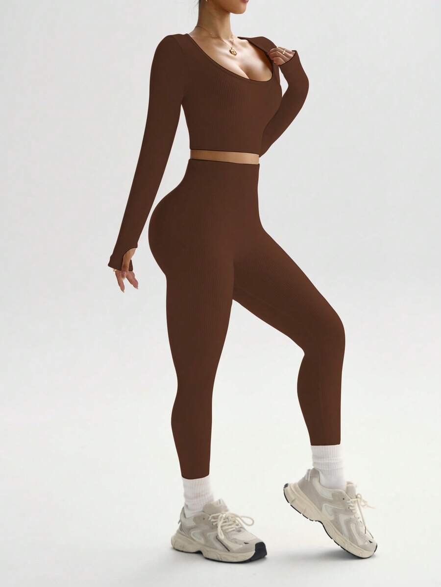 Conjunto Fitness Feminino Sem Costura com Camiseta e Legging