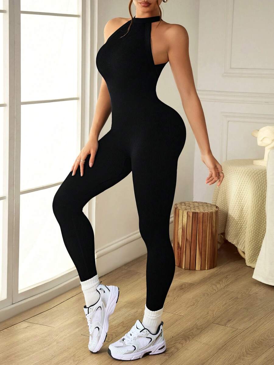 Macacão Fitness Feminino Sem Costas e Sem Mangas