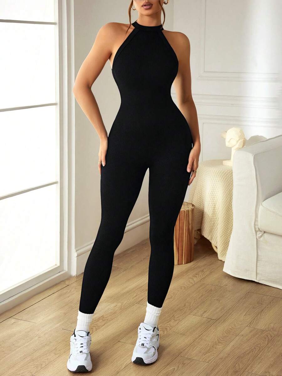 Macacão Fitness Feminino Sem Costas e Sem Mangas