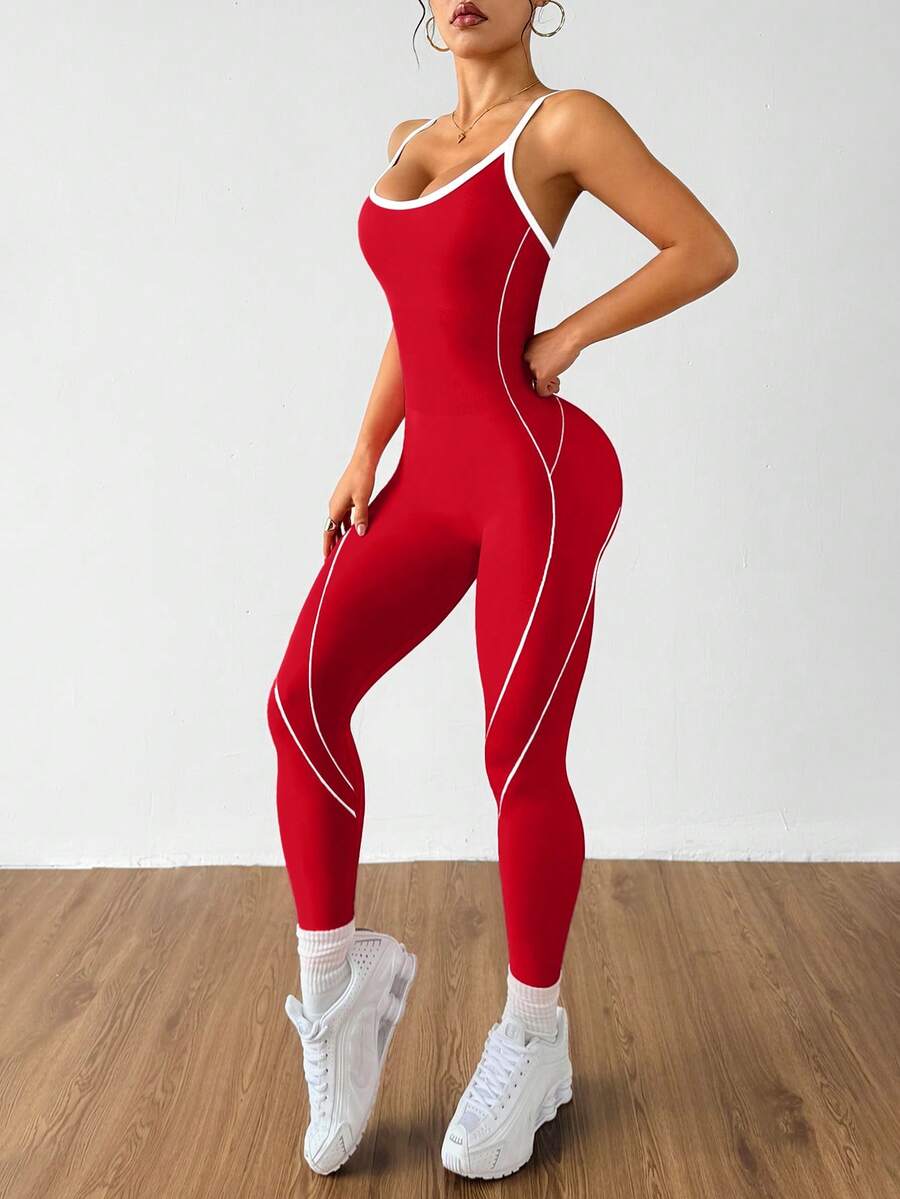 Macaquinho Fitness Feminino Sem Costas com Detalhes Contrastantes