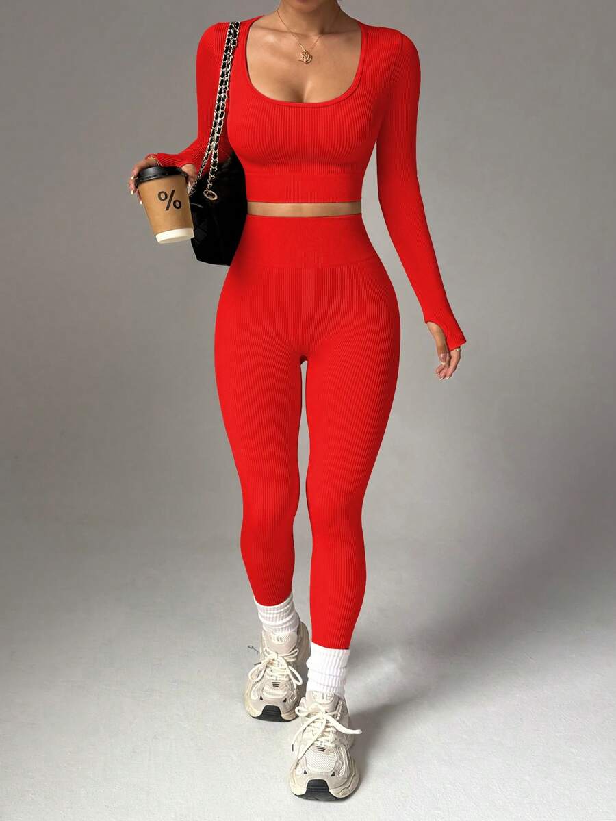 Conjunto Fitness Feminino Sem Costura com Camiseta e Legging