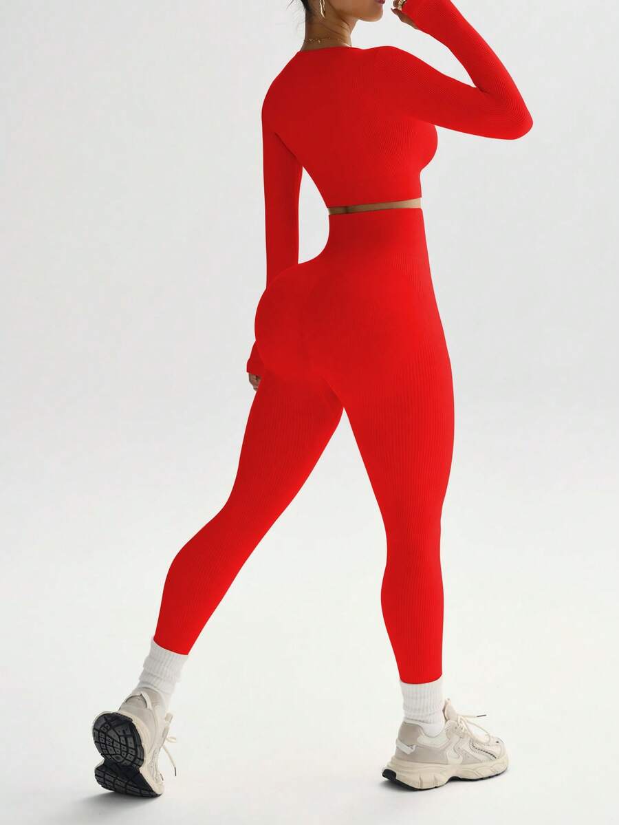 Conjunto Fitness Feminino Sem Costura com Camiseta e Legging