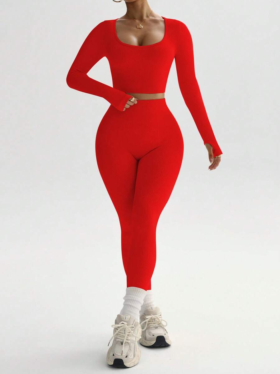 Conjunto Fitness Feminino Sem Costura com Camiseta e Legging