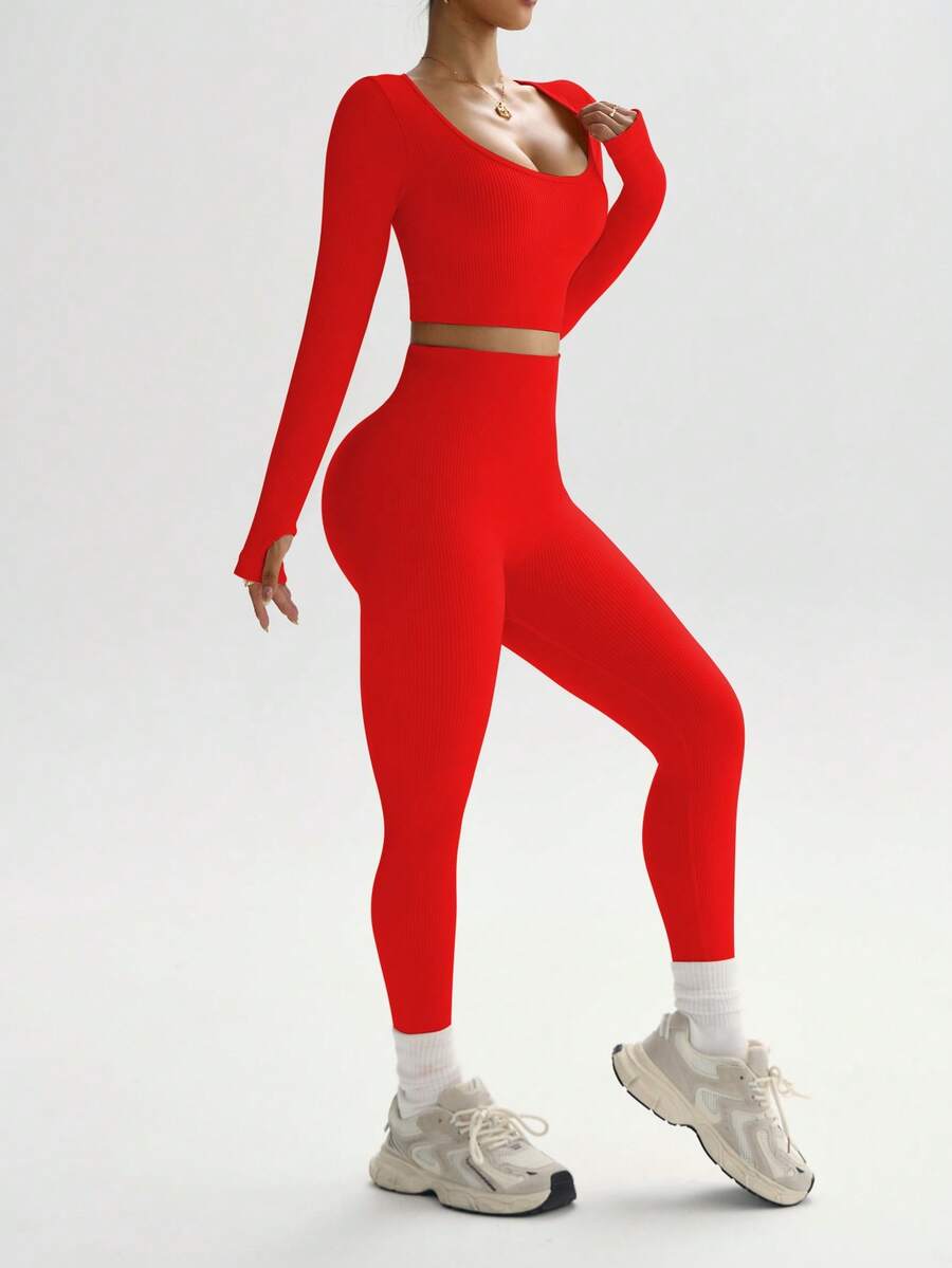 Conjunto Fitness Feminino Sem Costura com Camiseta e Legging