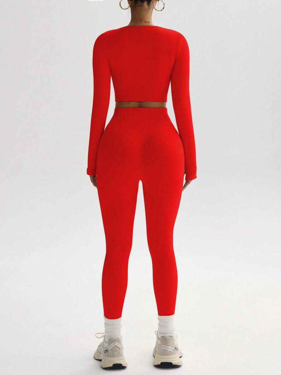 Conjunto Fitness Feminino Sem Costura com Camiseta e Legging