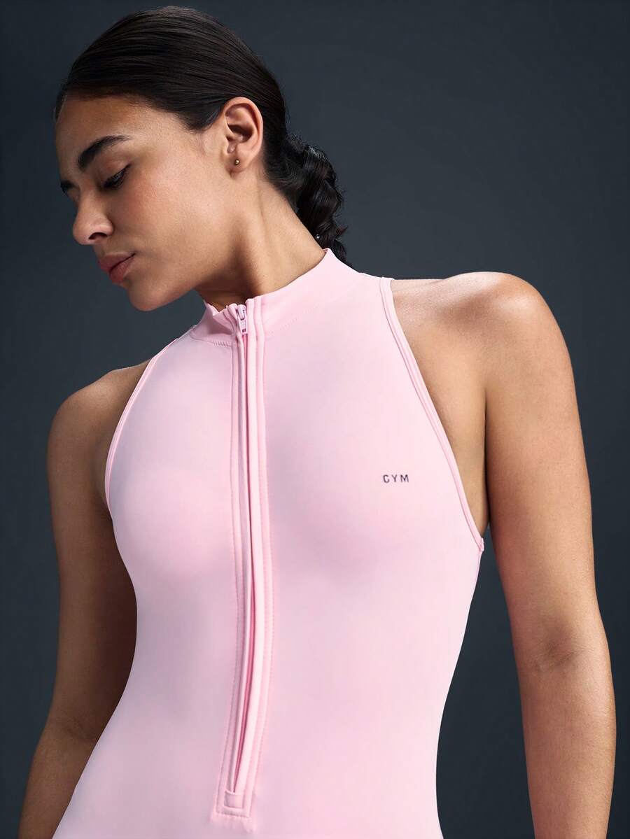Macacão Fitness Feminino com Zíper Frontal e Sem Mangas