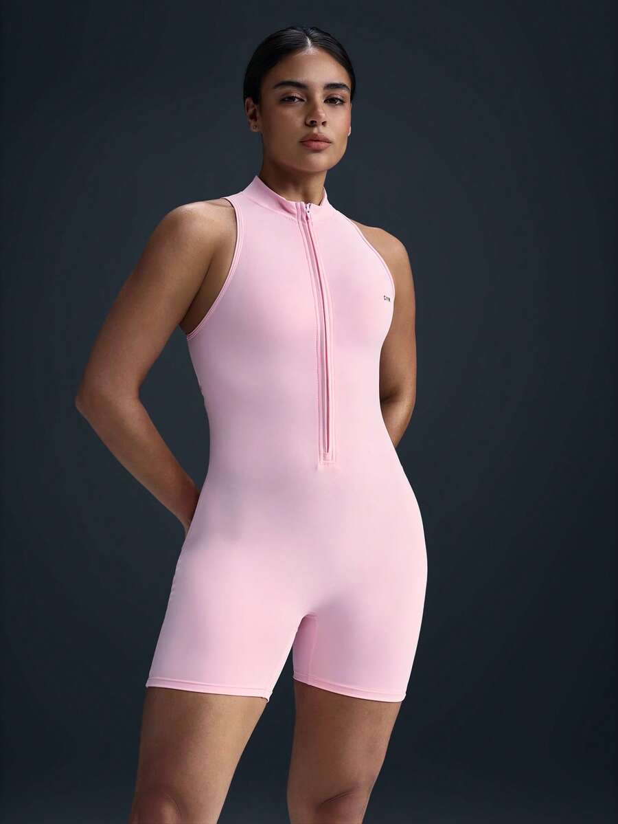Macacão Fitness Feminino com Zíper Frontal e Sem Mangas
