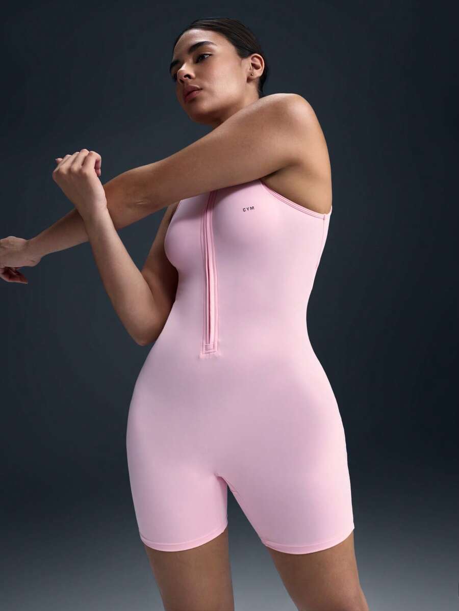 Macacão Fitness Feminino com Zíper Frontal e Sem Mangas