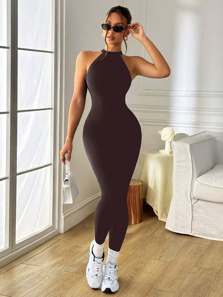 Macacão Fitness Feminino Sem Costas e Sem Mangas