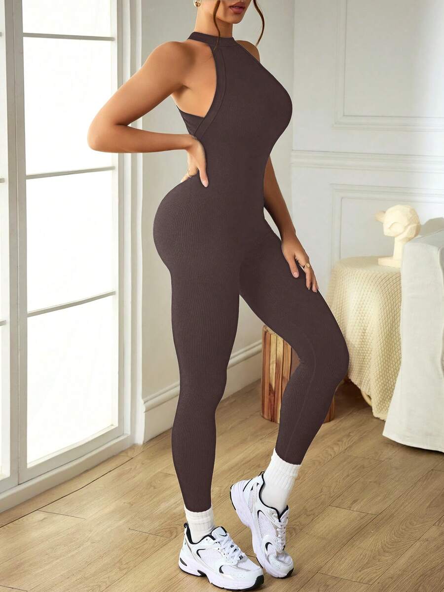 Macacão Fitness Feminino Sem Costas e Sem Mangas