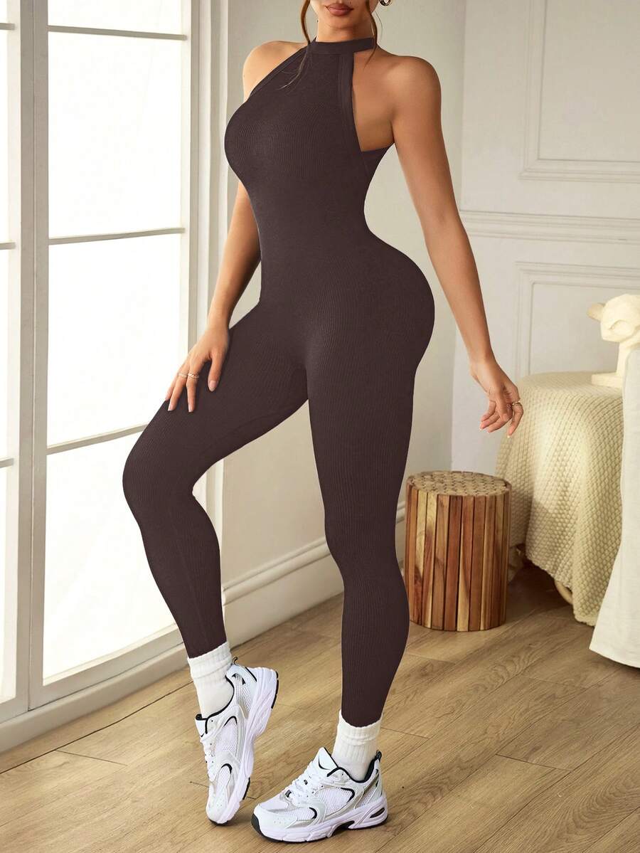 Macacão Fitness Feminino Sem Costas e Sem Mangas