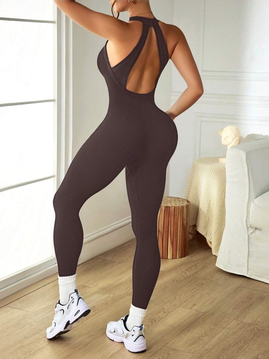 Macacão Fitness Feminino Sem Costas e Sem Mangas