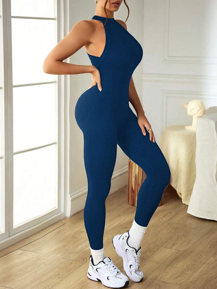 Macacão Fitness Feminino Sem Costas e Sem Mangas