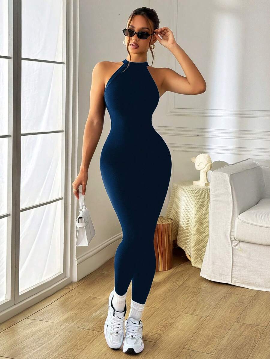 Macacão Fitness Feminino Sem Costas e Sem Mangas