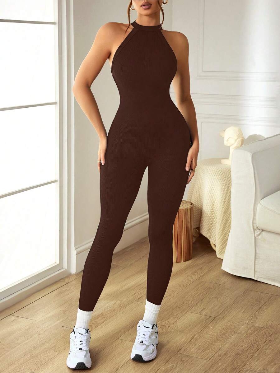 Macacão Fitness Feminino Sem Costas e Sem Mangas