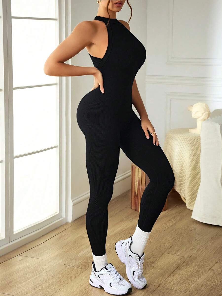 Macacão Fitness Feminino Sem Costas e Sem Mangas
