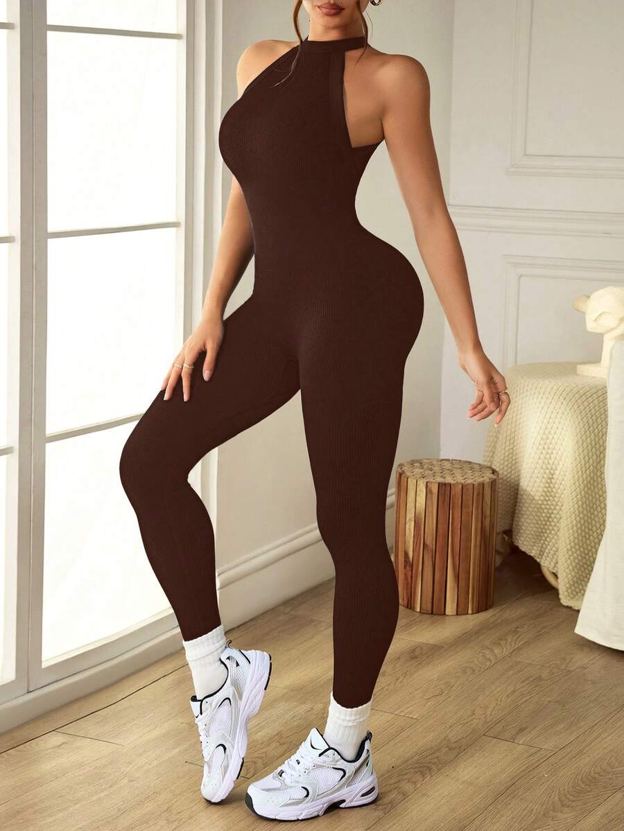 Macacão Fitness Feminino Sem Costas e Sem Mangas