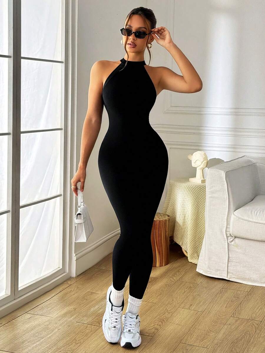 Macacão Fitness Feminino Sem Costas e Sem Mangas
