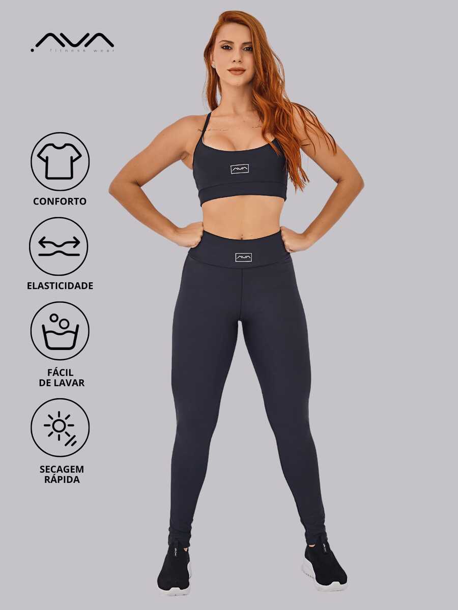 Conjunto Fitness Feminino com Top de Alças Finas e Legging de Compressão