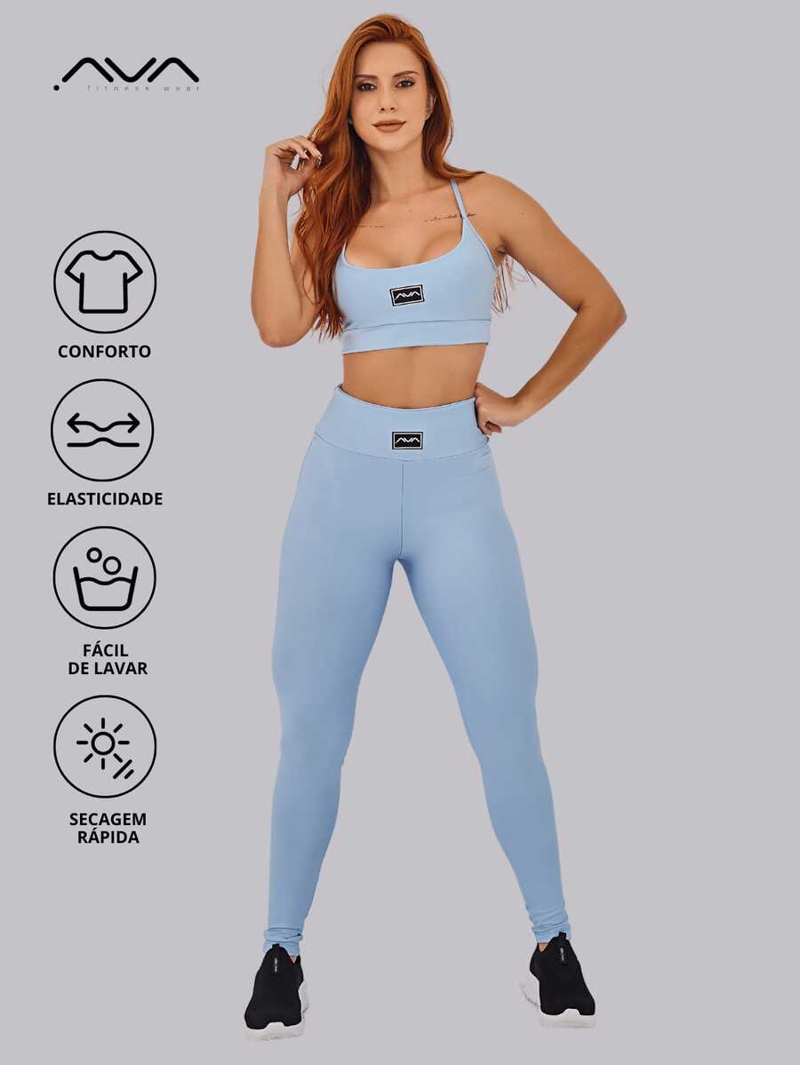 Conjunto Fitness Feminino com Top de Alças Finas e Legging de Compressão