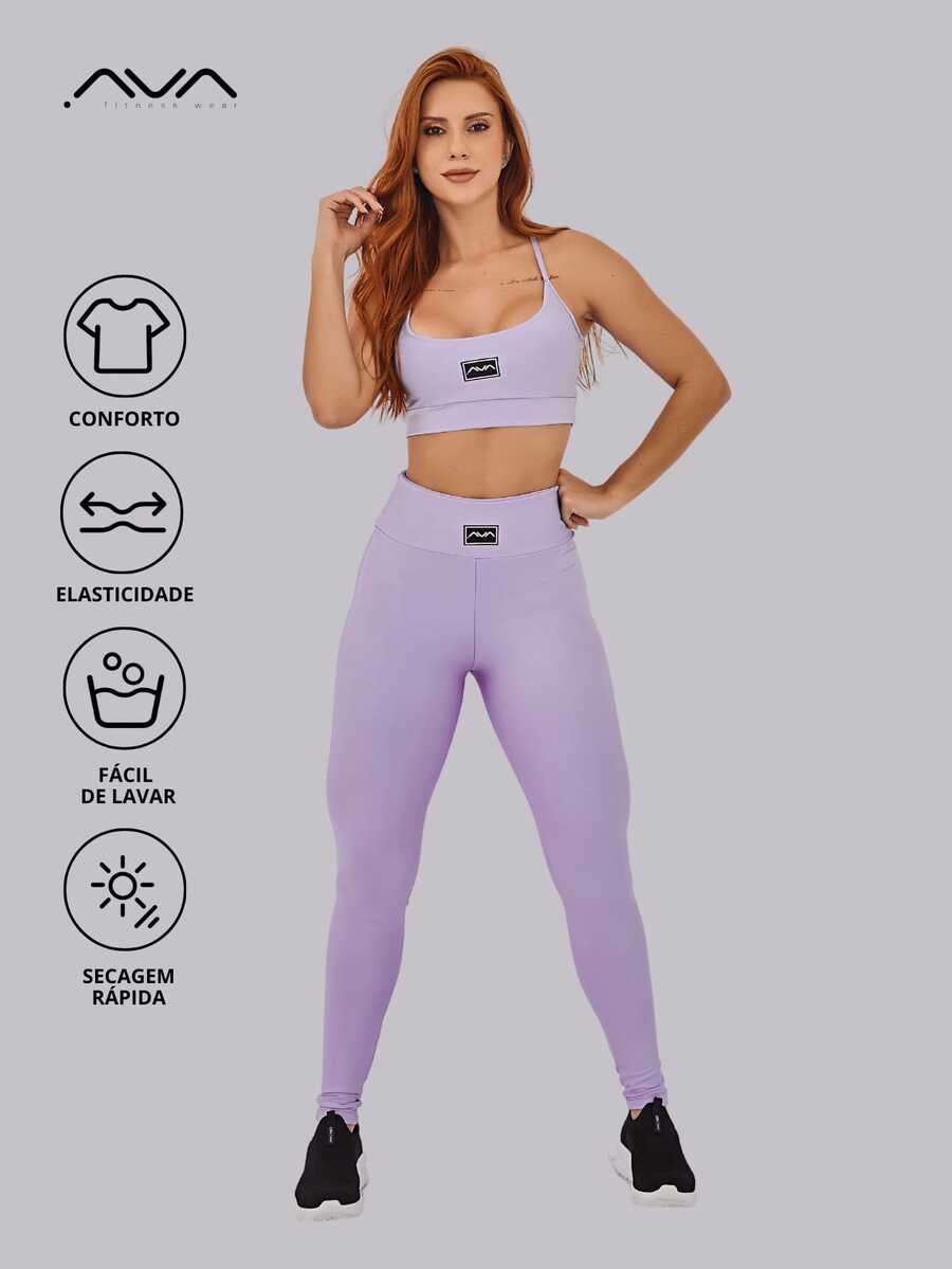 Conjunto Fitness Feminino com Top de Alças Finas e Legging de Compressão