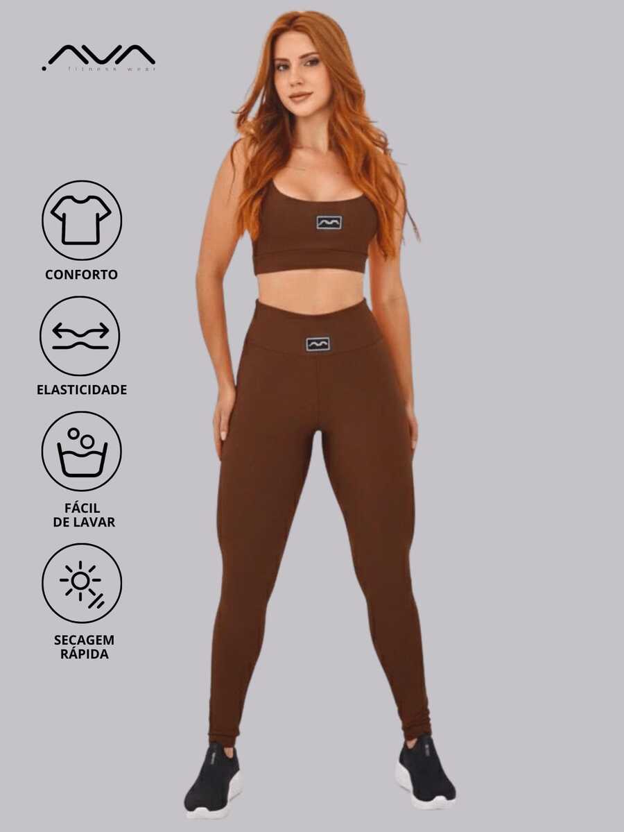 Conjunto Fitness Feminino com Top de Alças Finas e Legging de Compressão