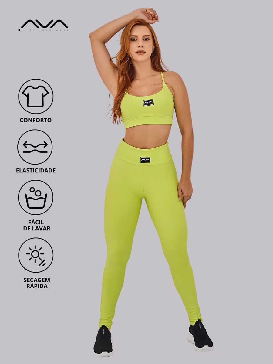 Conjunto Fitness Feminino com Top de Alças Finas e Legging de Compressão