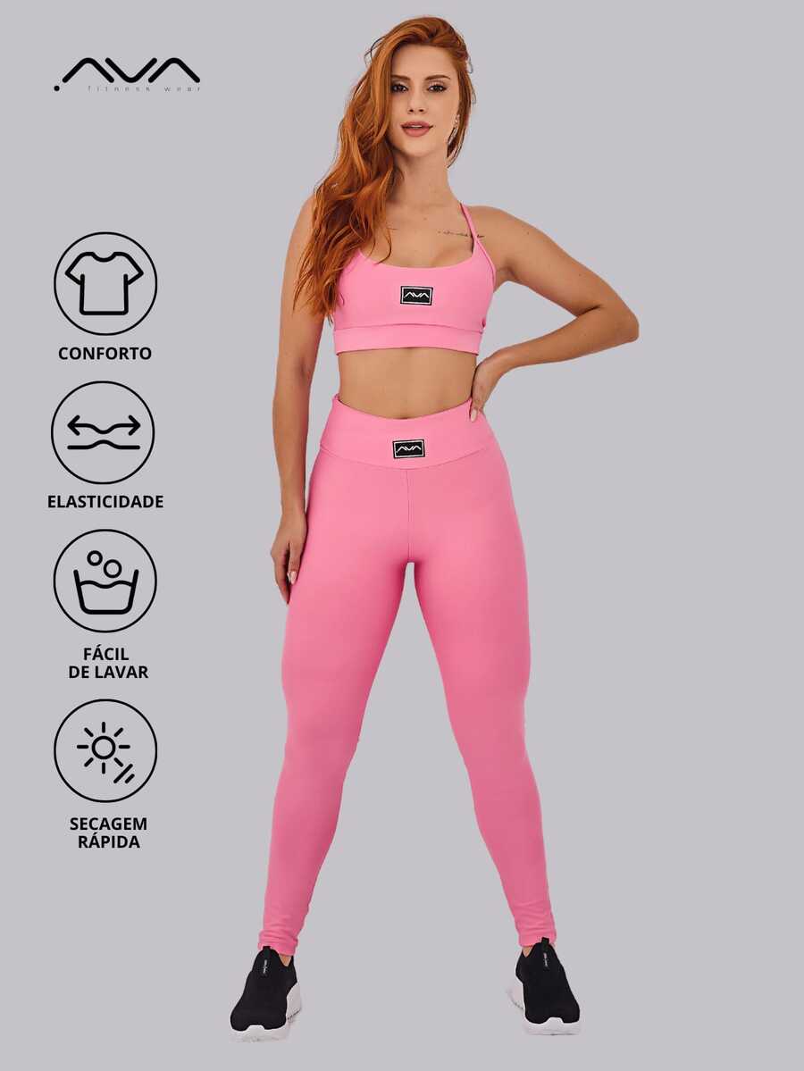 Conjunto Fitness Feminino com Top de Alças Finas e Legging de Compressão