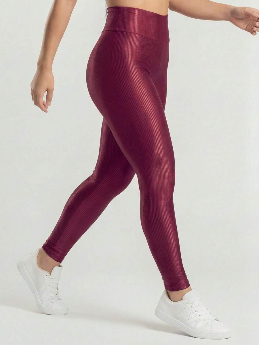 Legging Fitness Feminina Canelada de Cintura Alta para Treino