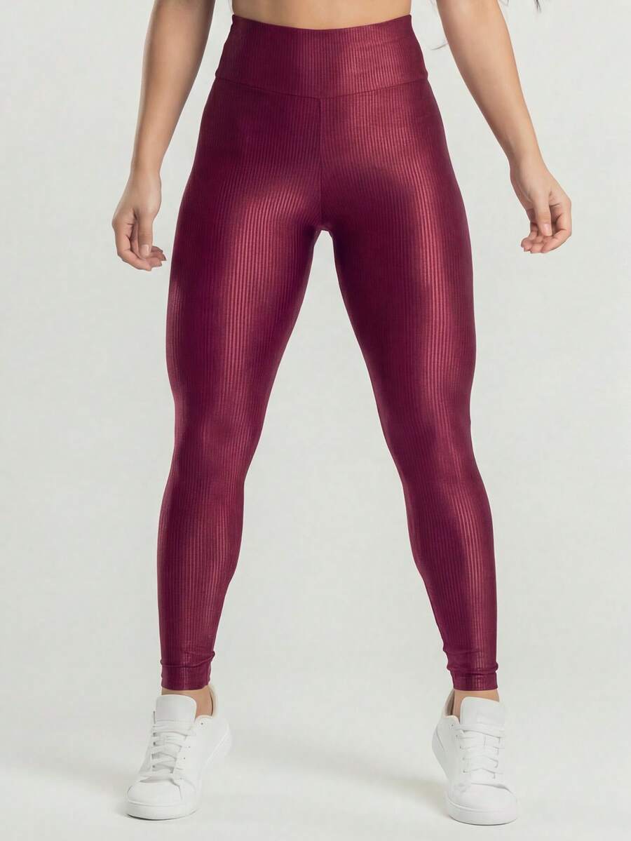 Legging Fitness Feminina Canelada de Cintura Alta para Treino