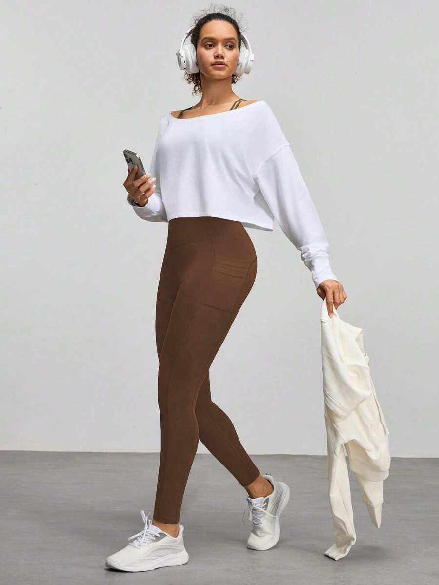 Legging Fitness Feminina com Bolso e Cintura Alta para Yoga