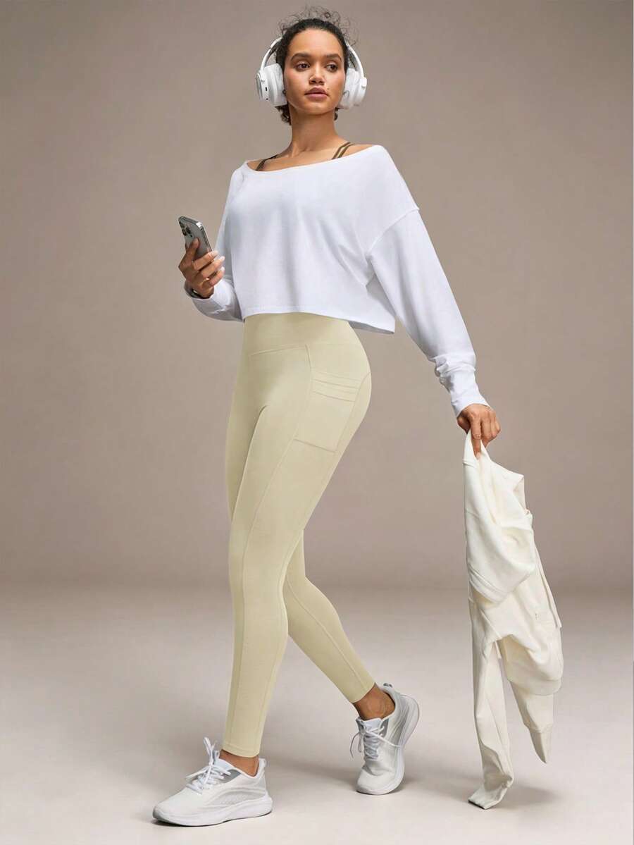 Legging Fitness Feminina com Bolso e Cintura Alta para Yoga