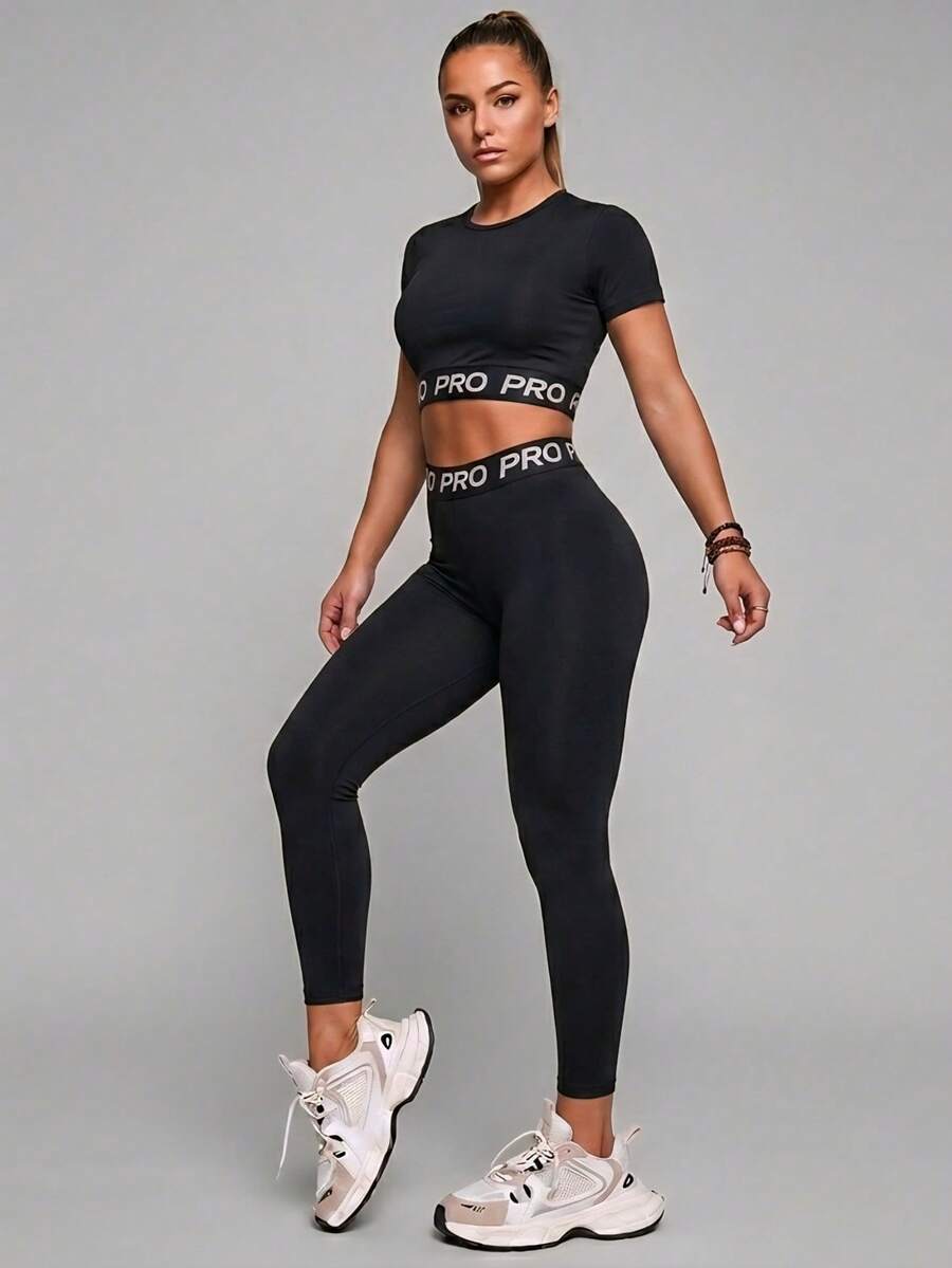 Conjunto Fitness Feminino com Cropped e Legging Zero Transparência